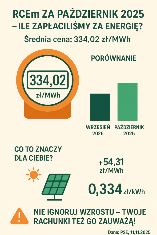 Rynkowa miesięczna cena energii (RCEm) za październik 2025 roku